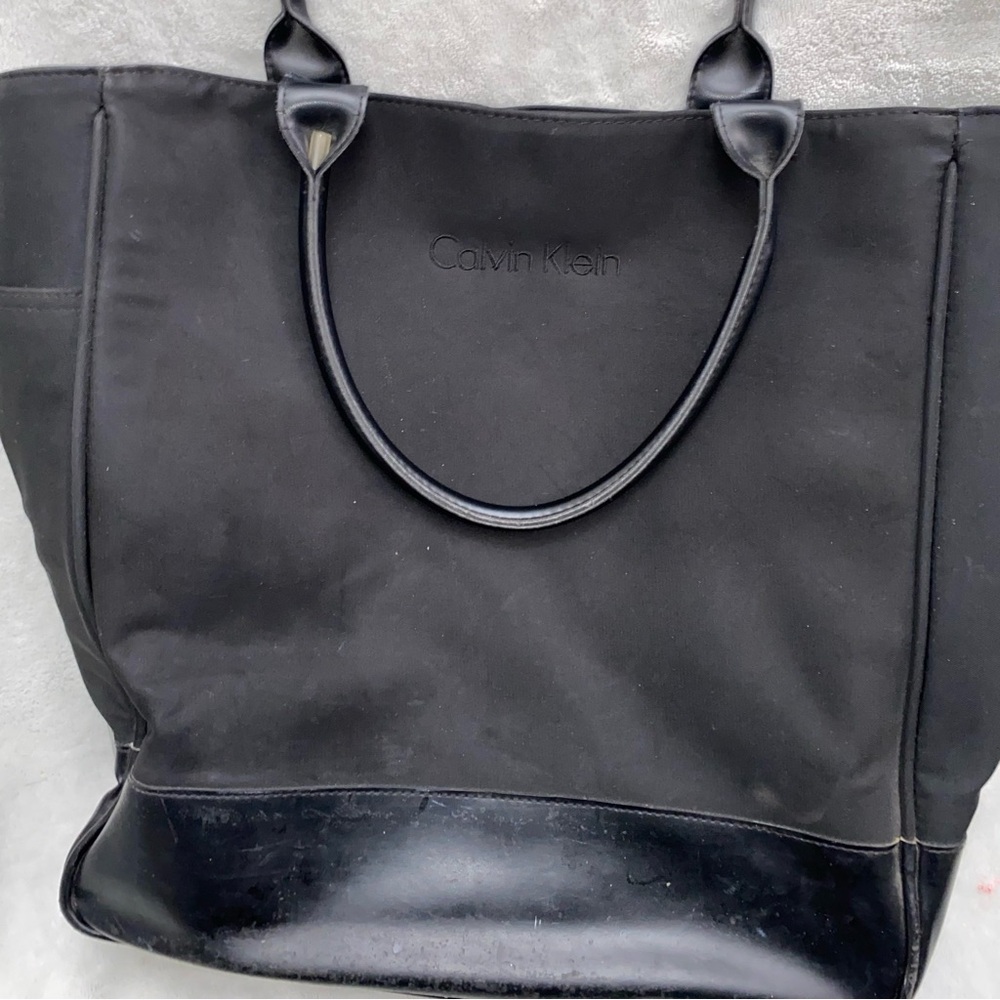 Calvin Klein Black Structured Tote with Glossy Finish